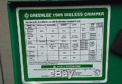 GREENLEE Model #1989 MANUAL HYDRAULIC DIELESS CRIMPER Hand Crimping TOOL & BOX