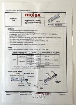 Molex Hand Crimp Tool For CTX-J 100 Receptacle Terminal Model 200218-2600