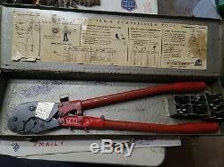 Thomas & Betts Co TBM-8 Wire Lug Crimper Hand Tool with 17 Dies in Box #7259
