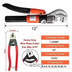 Upgraded 10 Ton Hydraulic Cable Crimper Hand Tool for 1/8, 3/16 Stainless