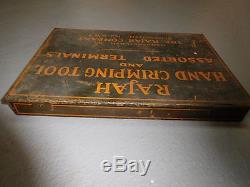 Vintage RAJAH Hand Crimping Tool Set Advertising Metal Tool Box